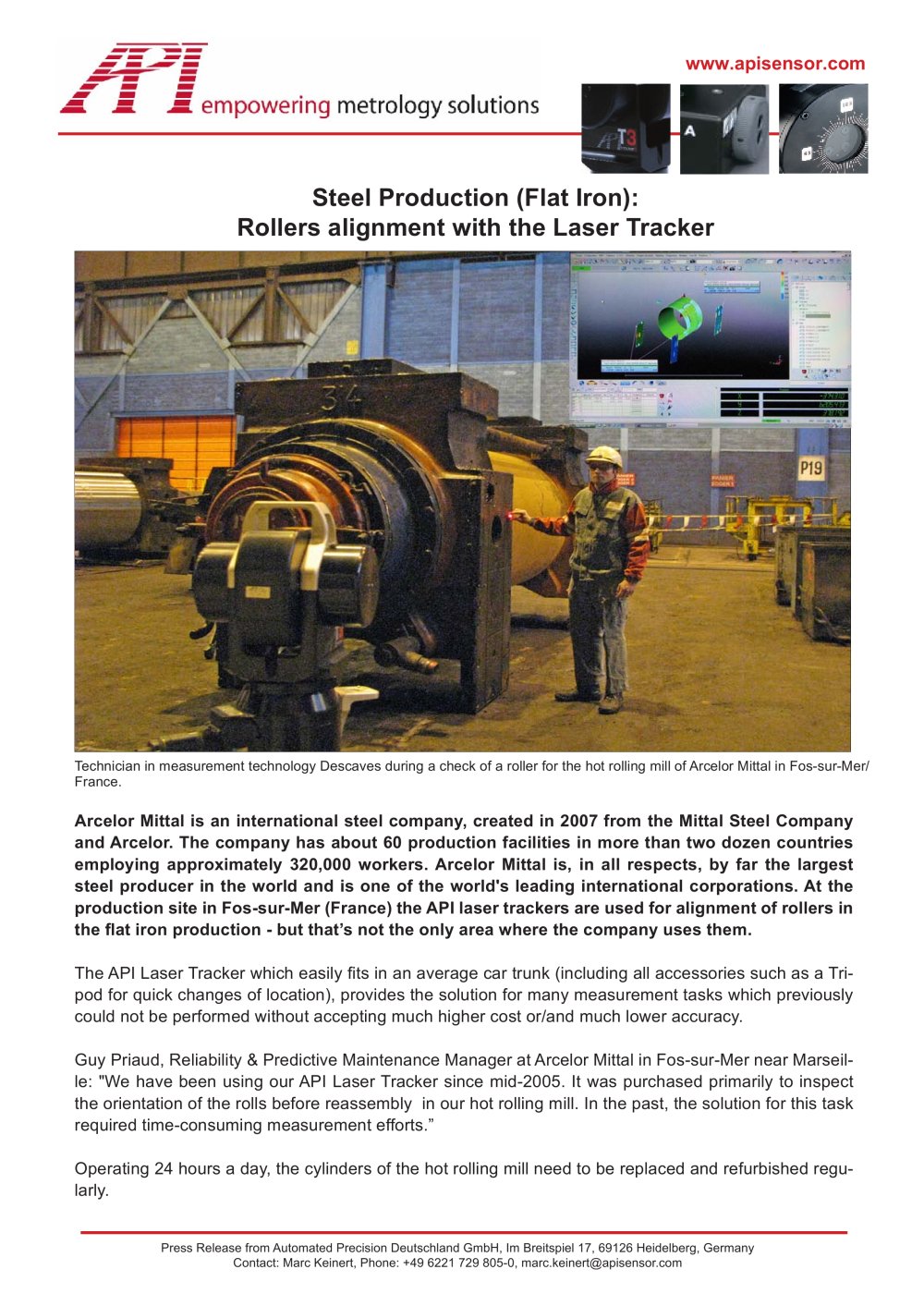 Steel production  (Flat iron): Rollers alignment with Laser Tracker - API - Automated Precision Europe GmbH