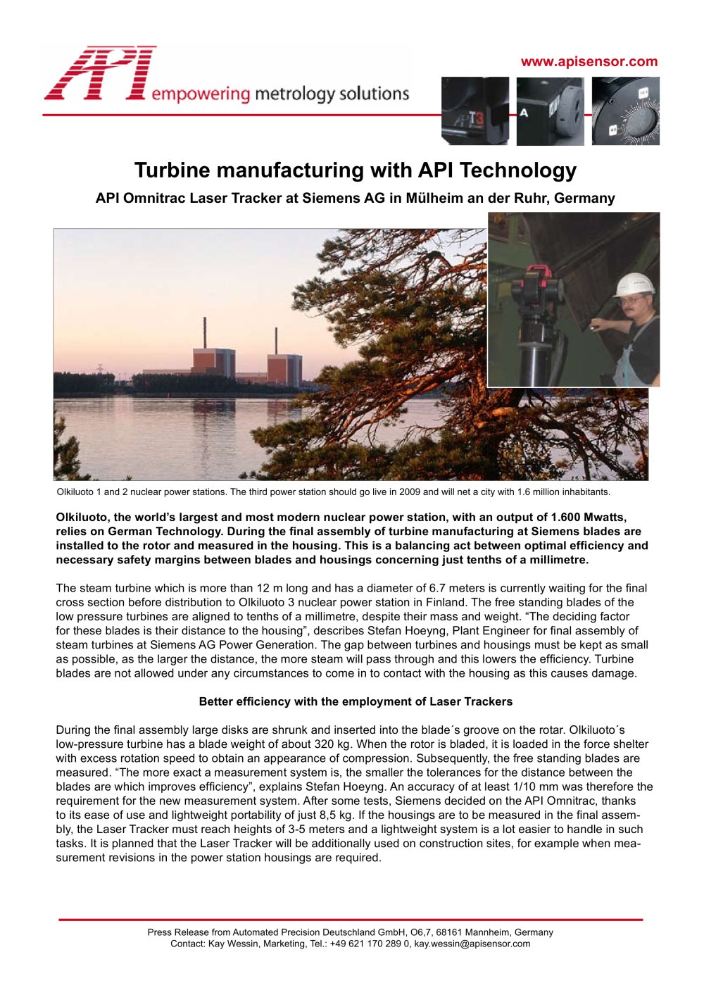 Turbine manufacturing at Siemens with API Laser Tracker Systems - API - Automated Precision Europe GmbH