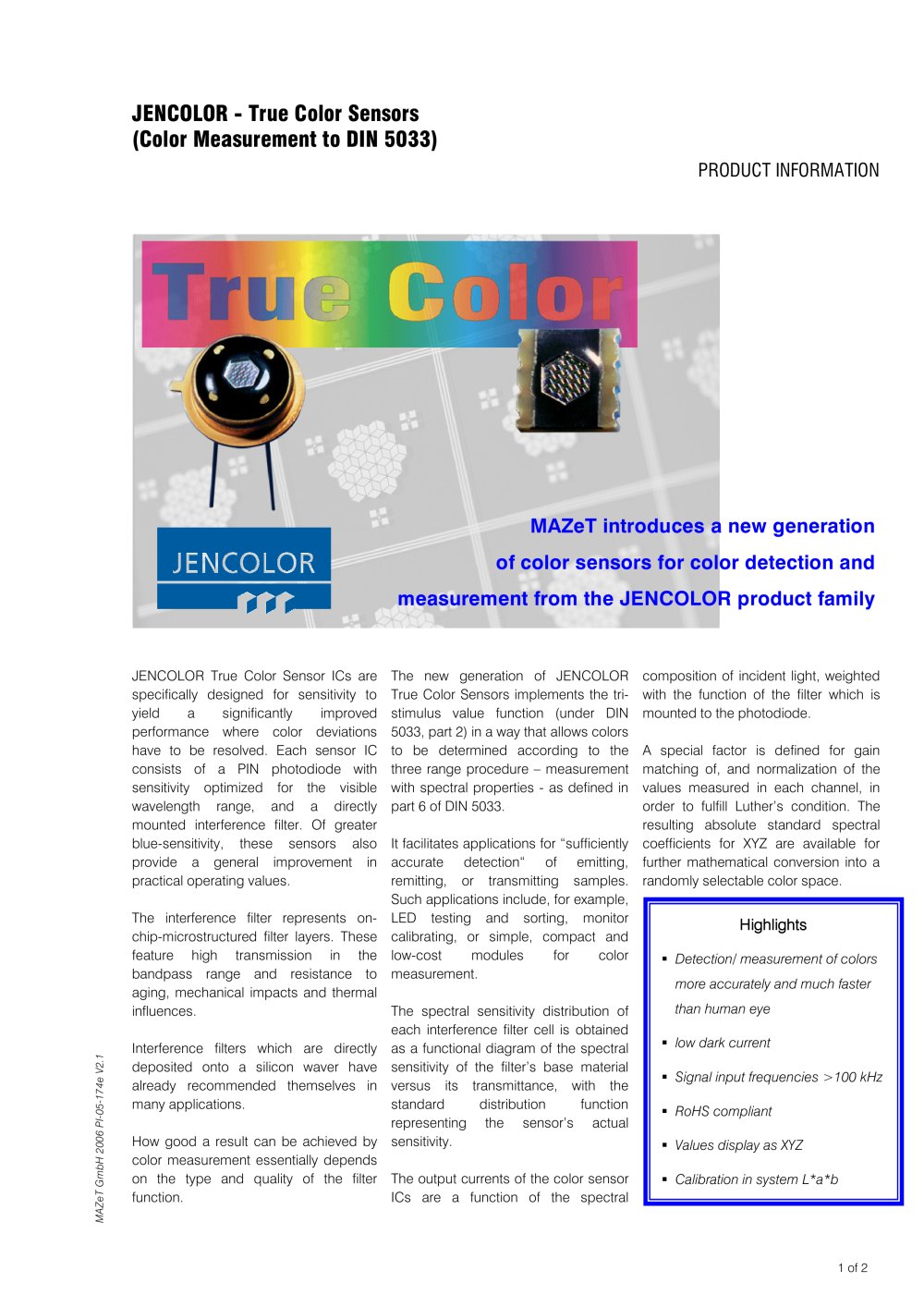 Product information - Overview MTCS True Color Sensors - MAZeT
