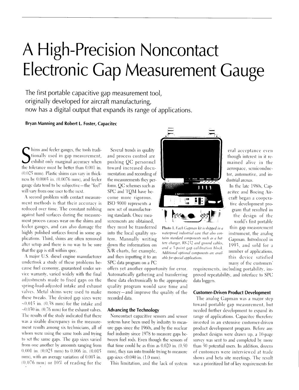 Article, "A High Precision Non-Contact Electronic Gap Measurement Gauge" - CAPACITEC