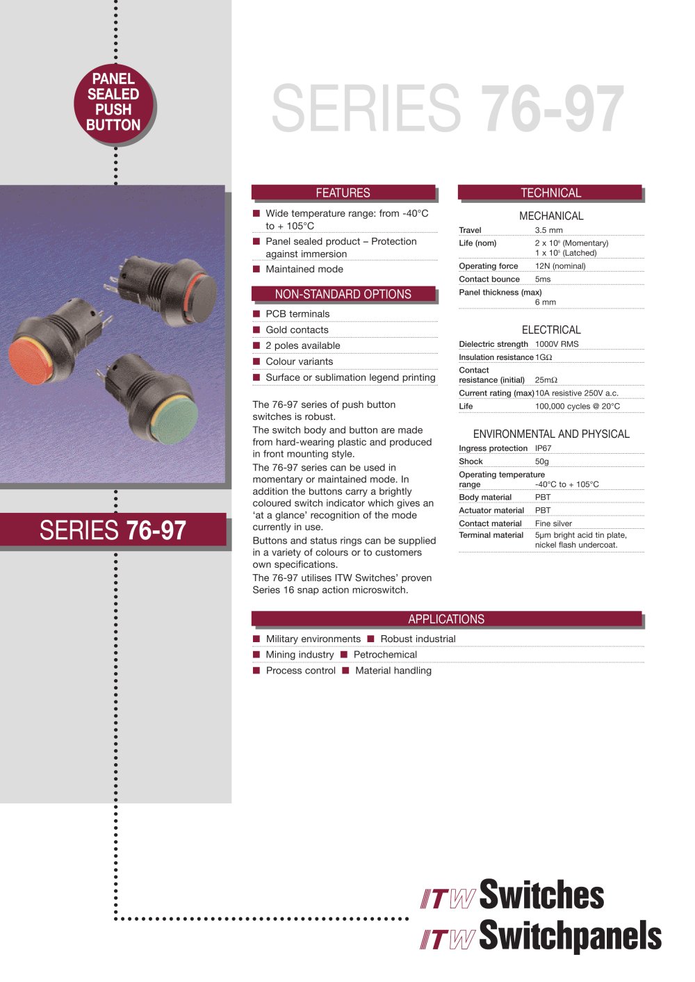 Panel sealed range series 76-97 - ITW Switches