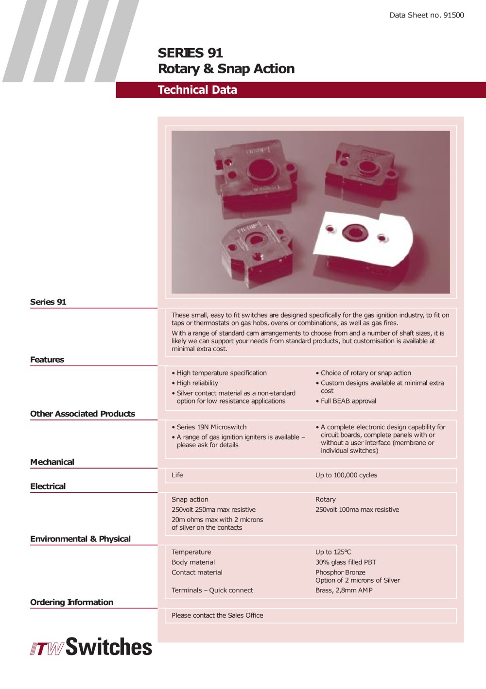 Rotary and snap Action Gas ignition series 91 - ITW Switches