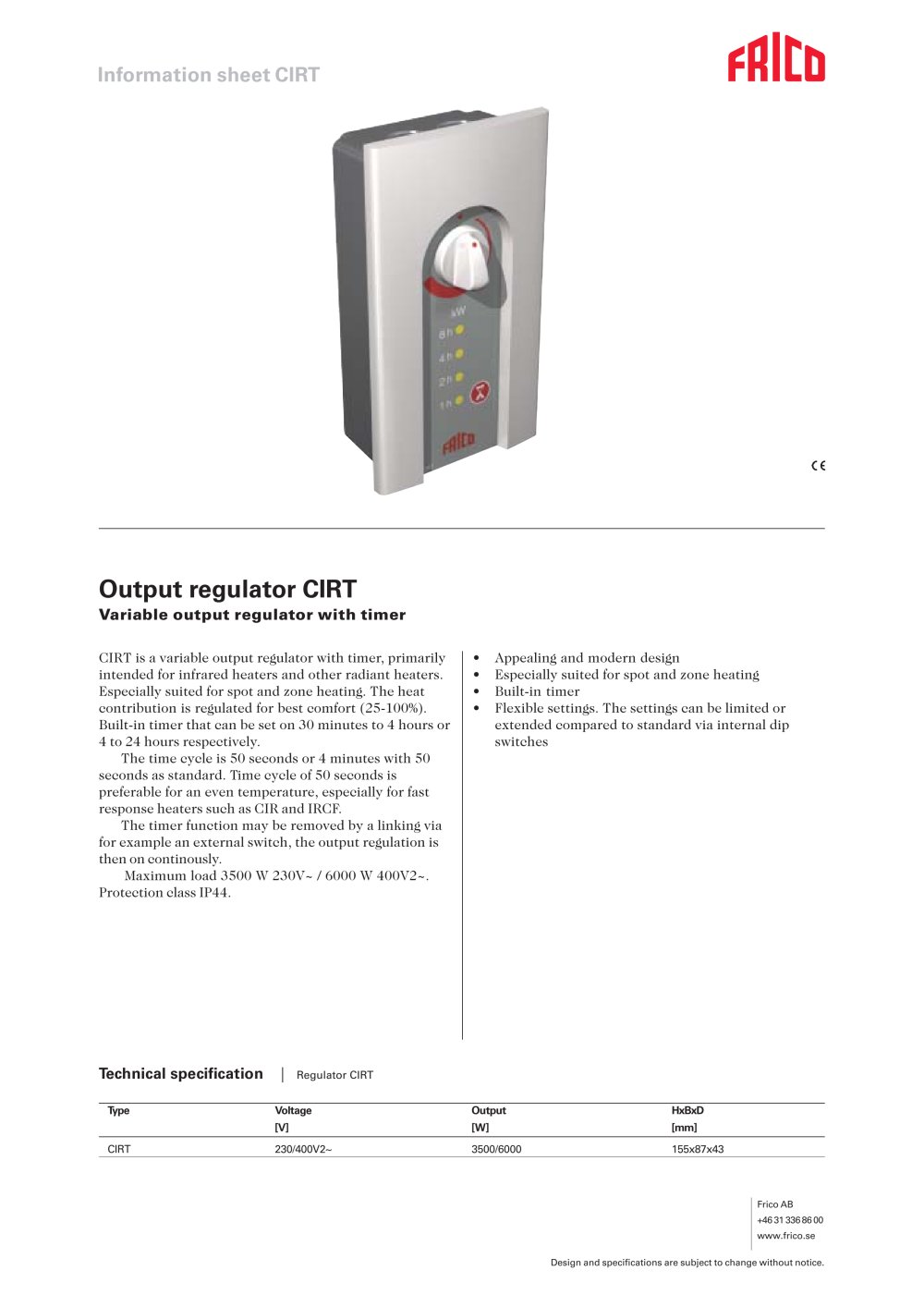 Output regulator CIRT - FRICO