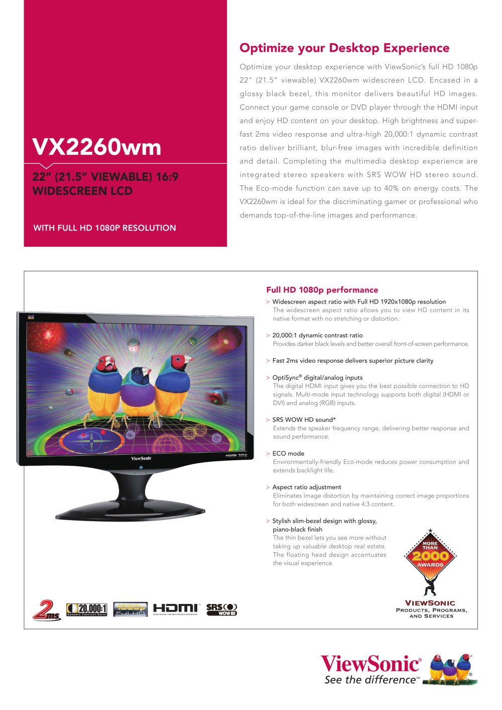 VX2260wm : 1080p HD desktop LCD monitor - ViewSonic