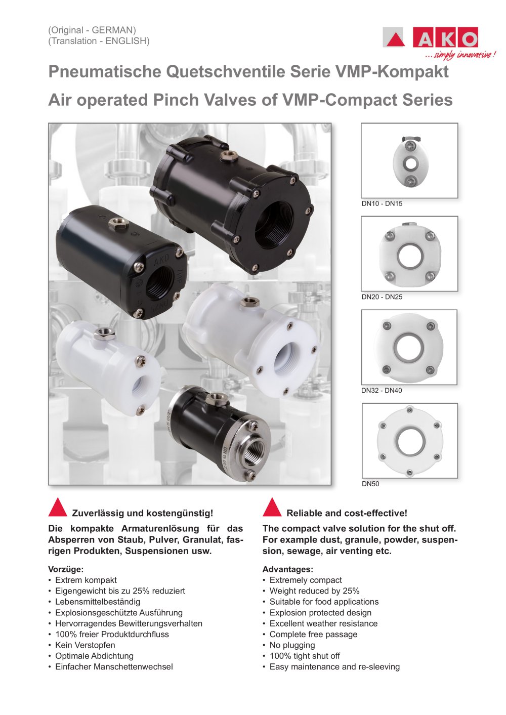 Air operated Pinch Valve with internal thread - type VMP-Compact - AKO ARMATUREN