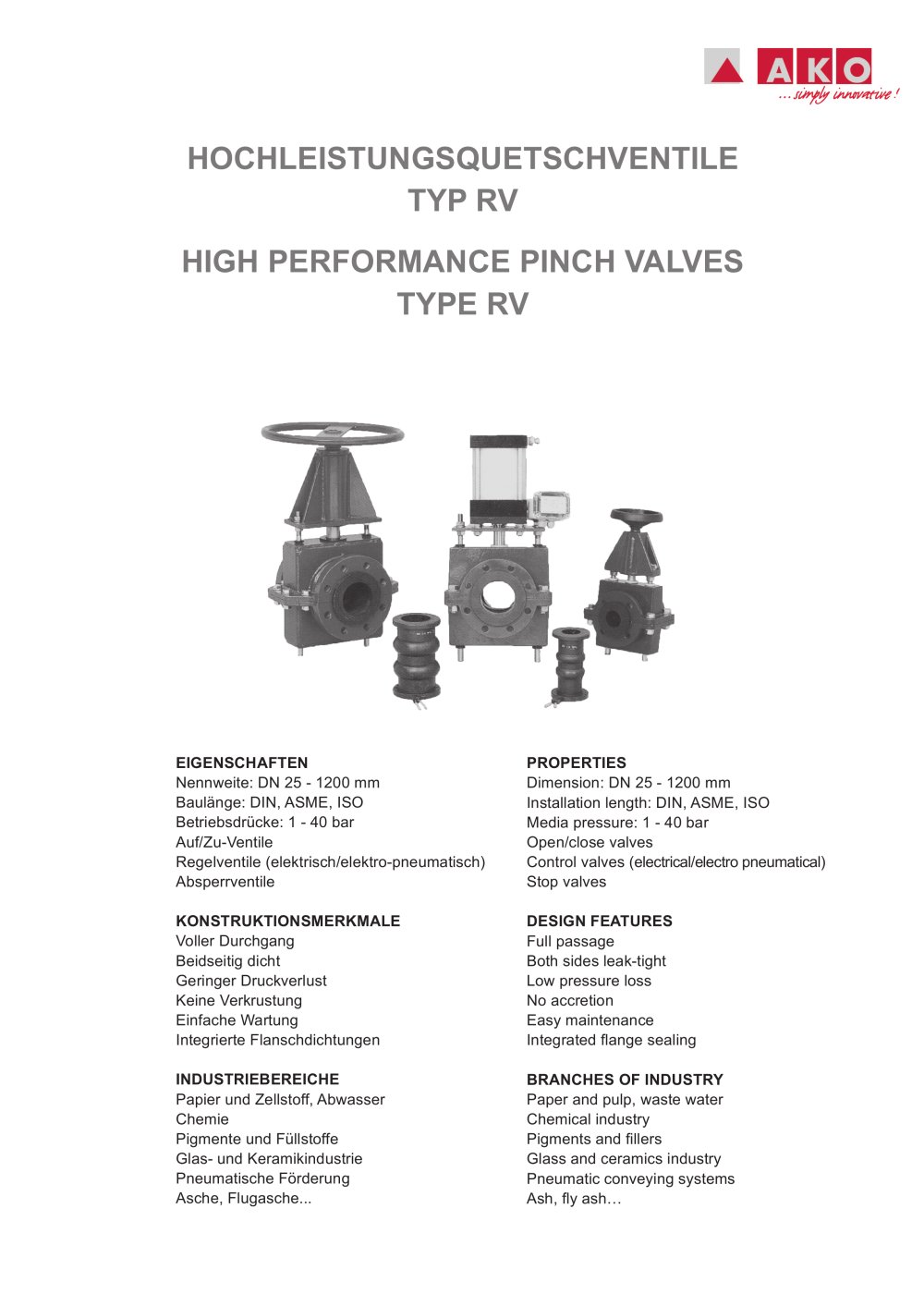 Manual and Control Pinch Valve - Type RV - AKO ARMATUREN
