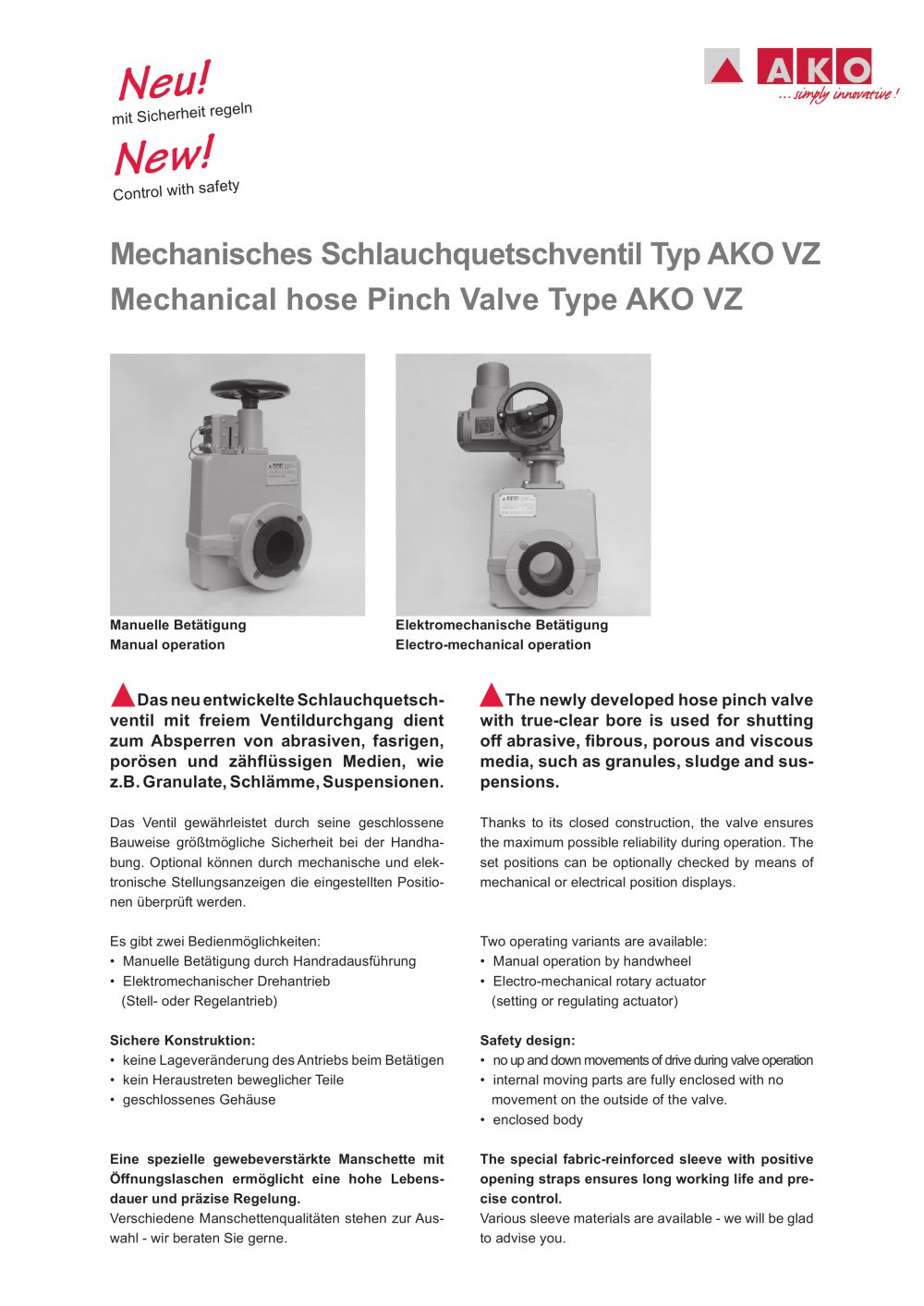 Manual and Control Pinch Valves - VZ Series - AKO ARMATUREN