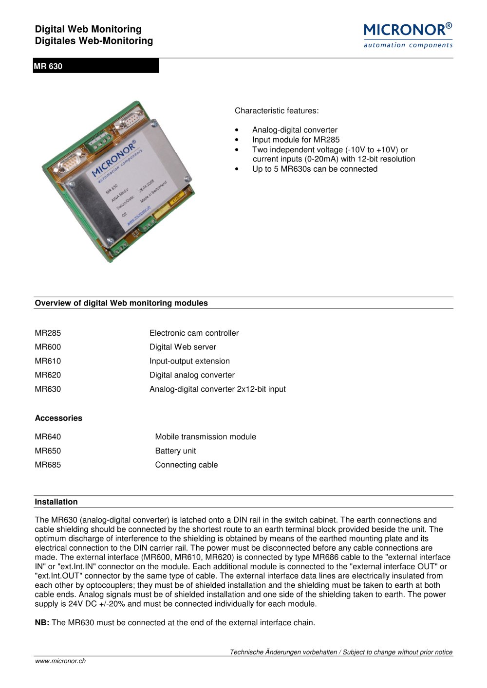 Analog-digital converter Typ: MR 630 - Micronor