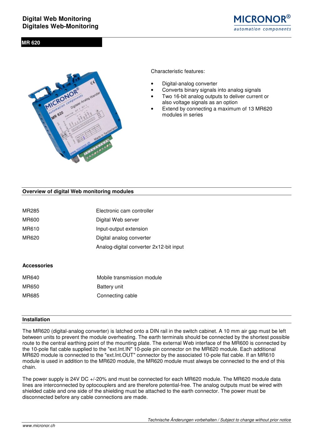 Digital-analog converter Typ: MR 620 - Micronor