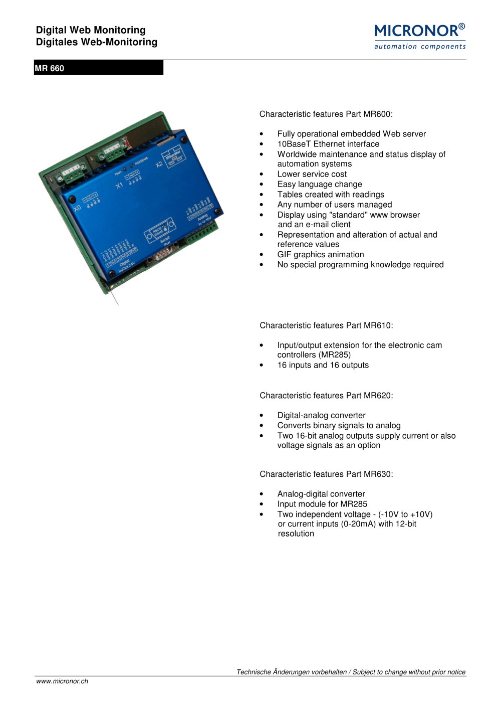 Digital Web-server (with additional functions) Typ: MR 660 - Micronor