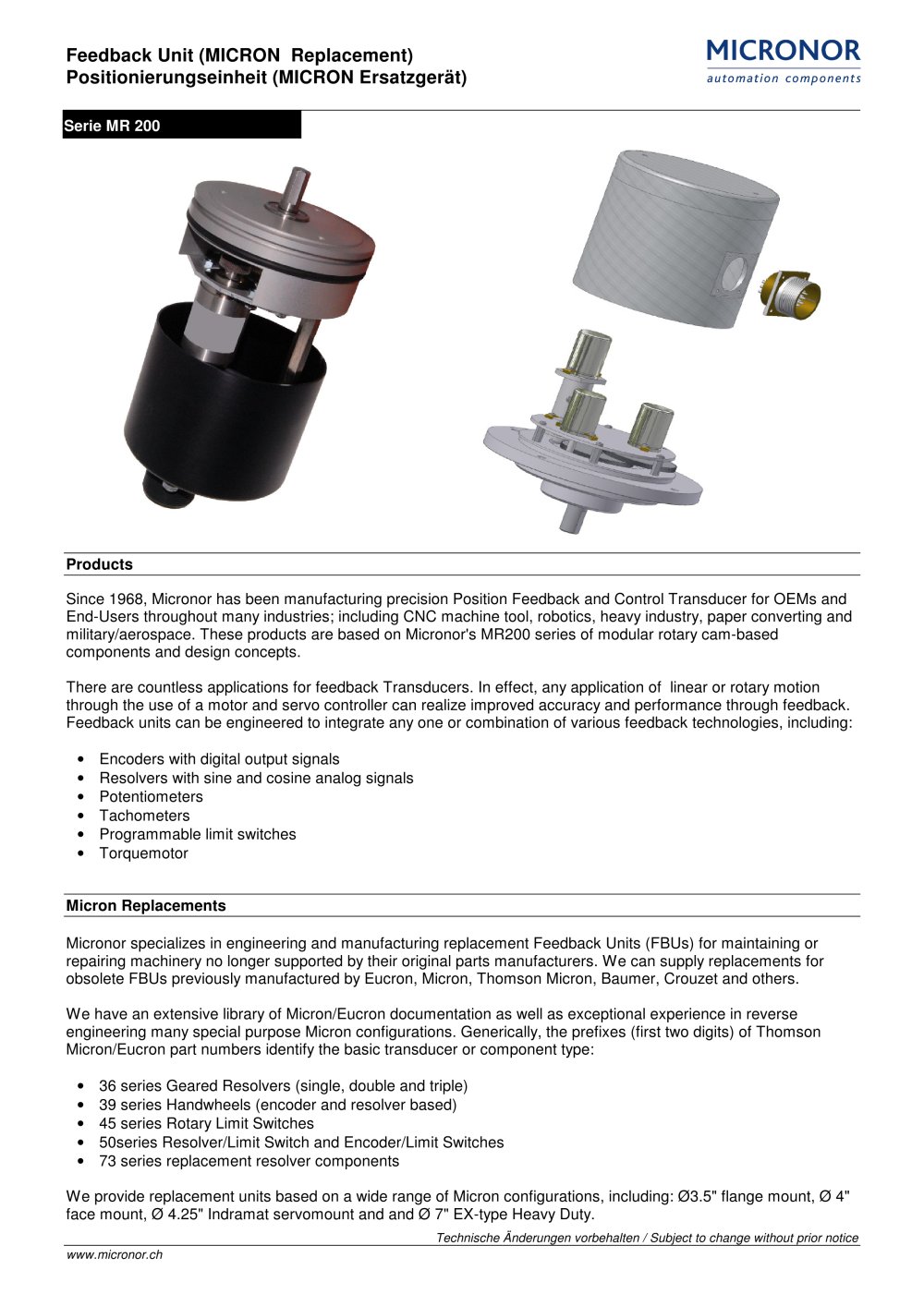 Feedback Unit (MICRON Replacement) Typ: MR200 - Micronor