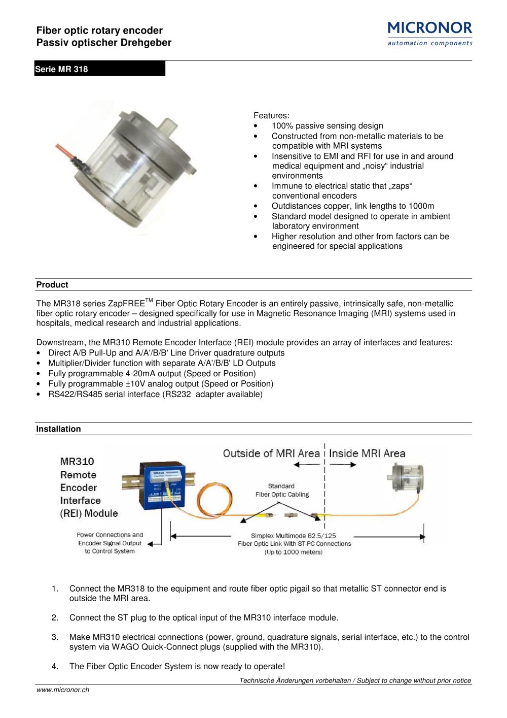 Fiber Optic Rotary Encoder MR 318 Typ: MR 318 - Micronor