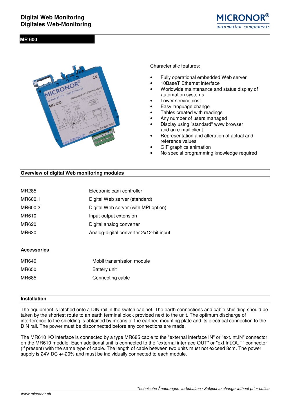 Web-Server Typ: MR 600 - Micronor