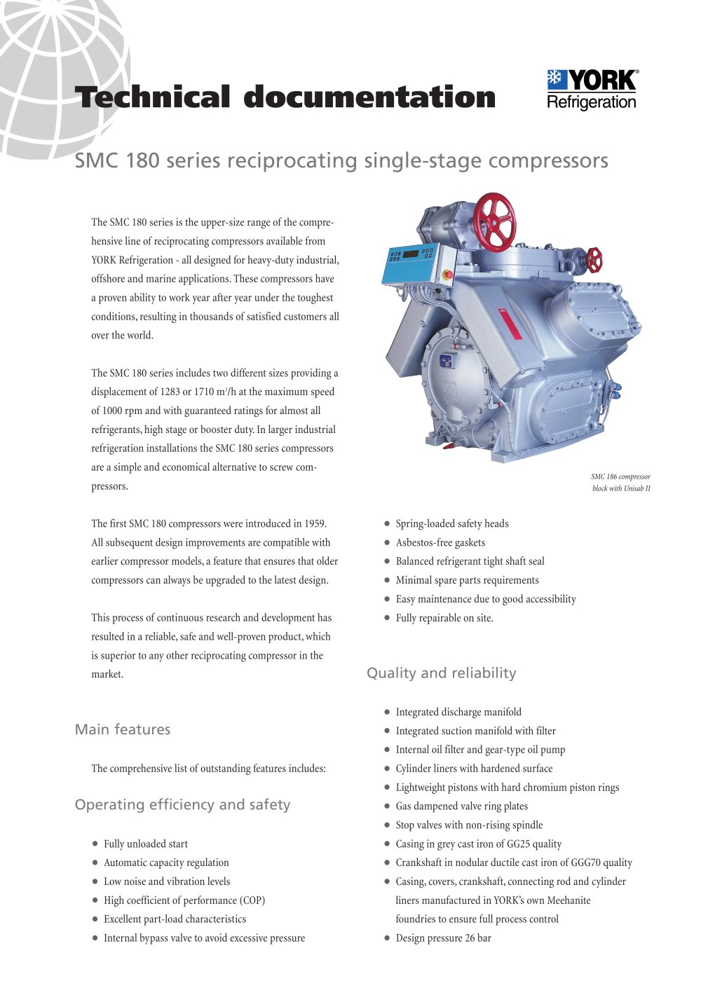 SMC 180 series reciprocating single-stage compressors - YORK Refrigeration