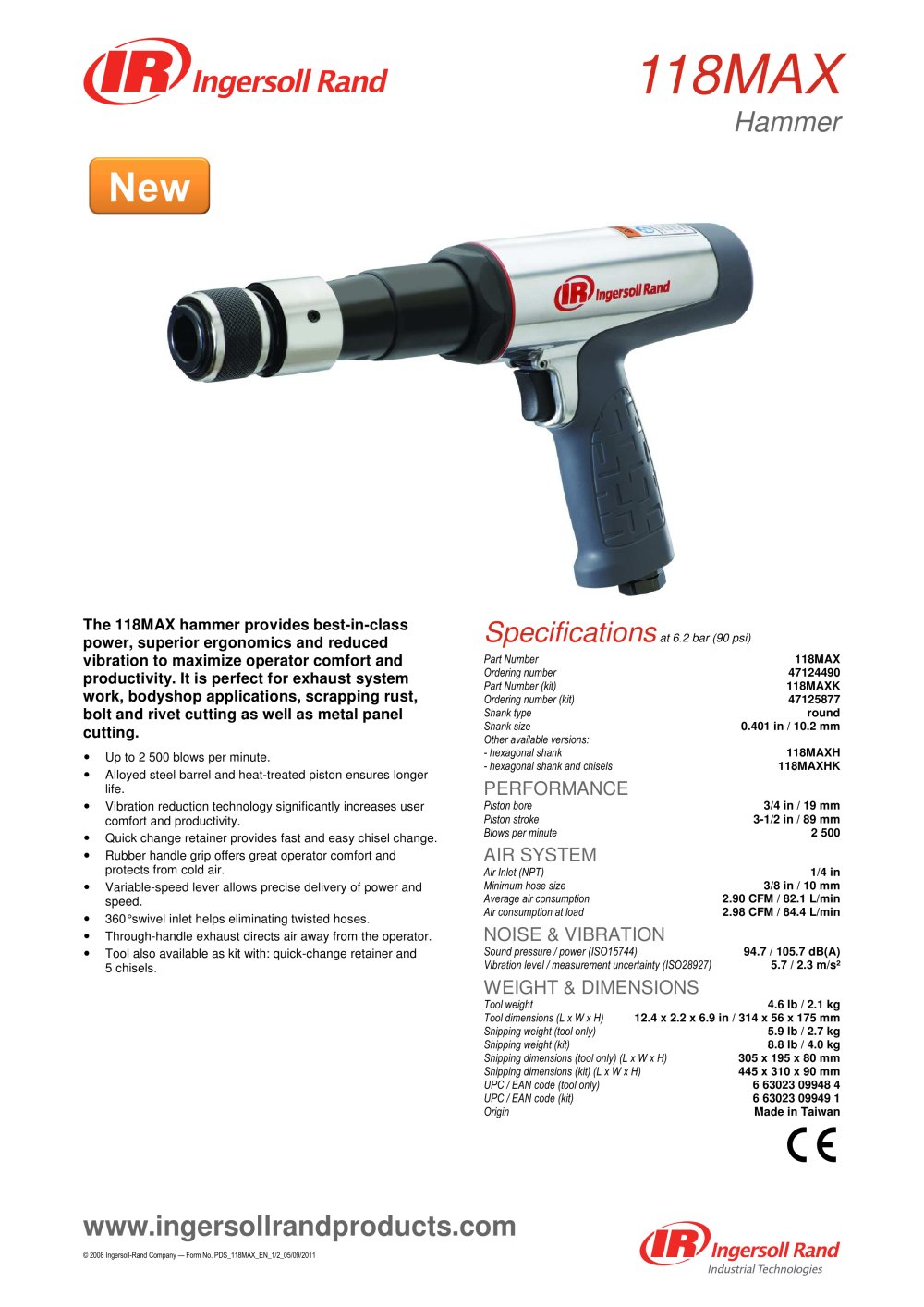 118max air hammer product data sheet ingersoll rand pdf product data sheet