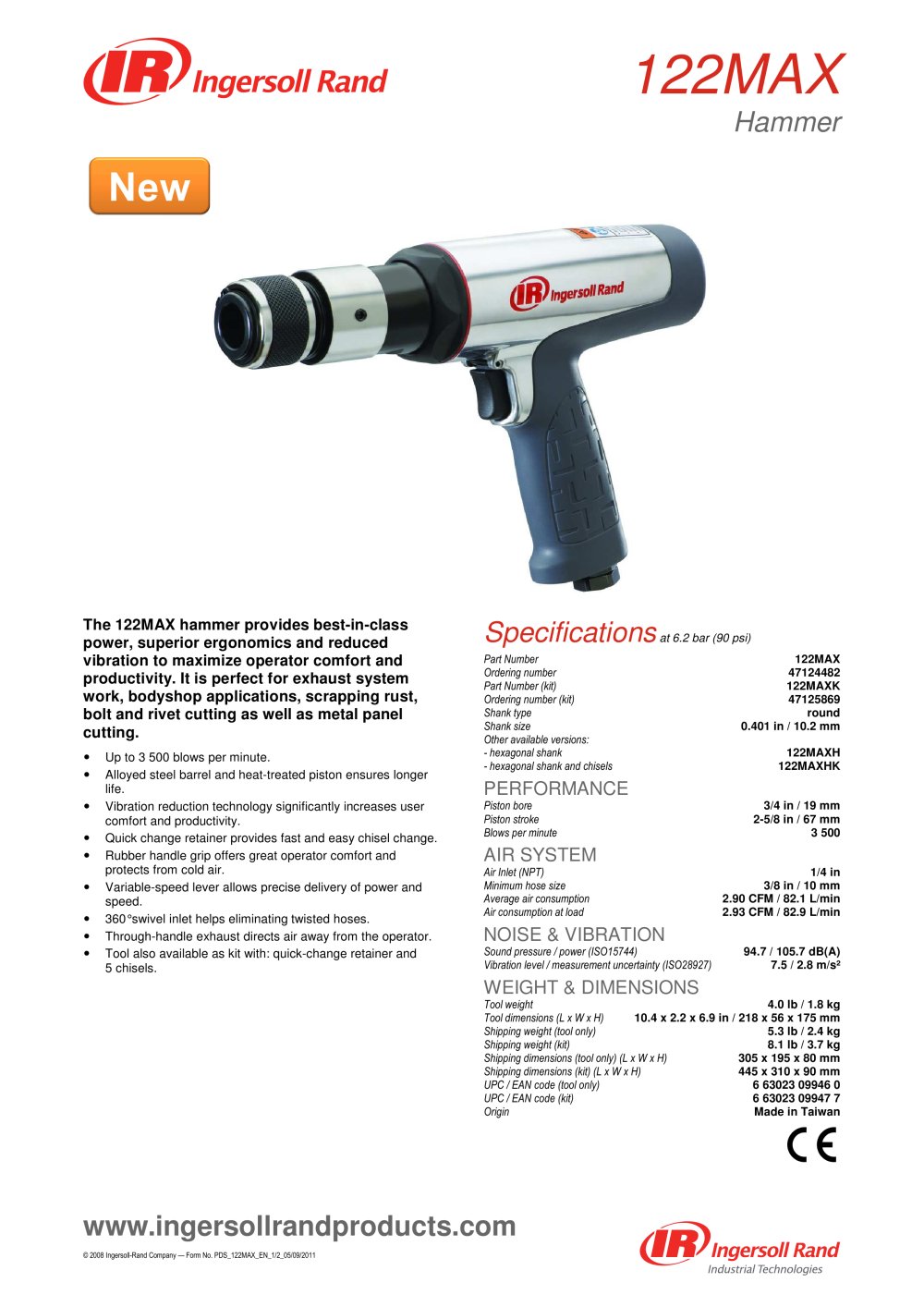 122MAX Air Hammer Product Data Sheet - Ingersoll Rand