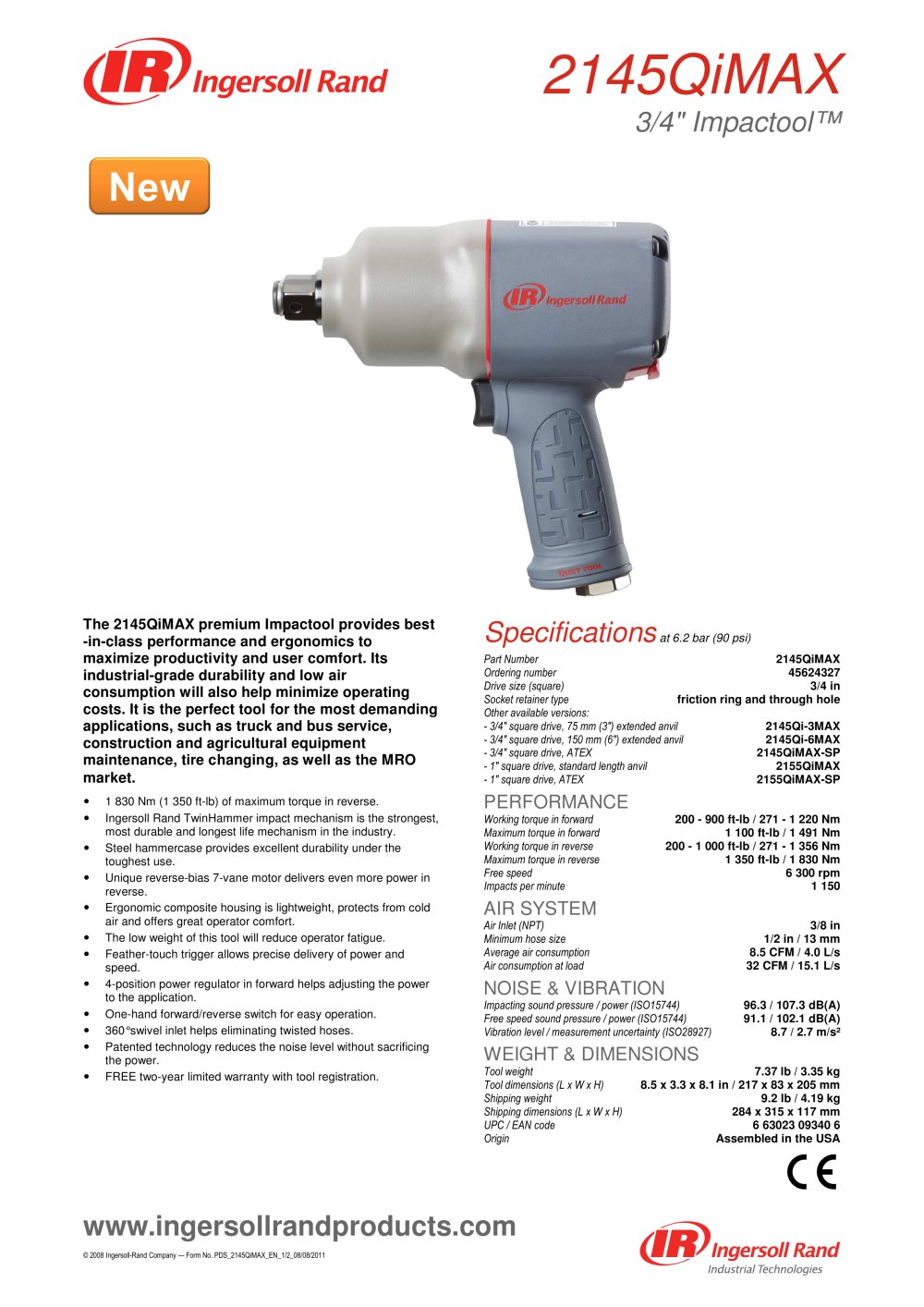2145QiMAX 3/4" Drive Product Data Sheet - Ingersoll Rand