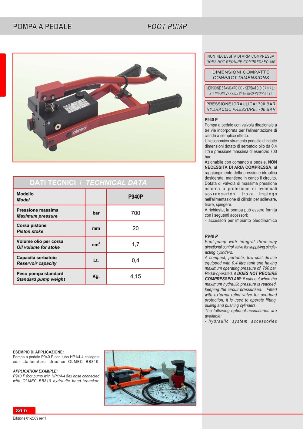 Pneumohydraulic  footpump P940 P - OLMEC