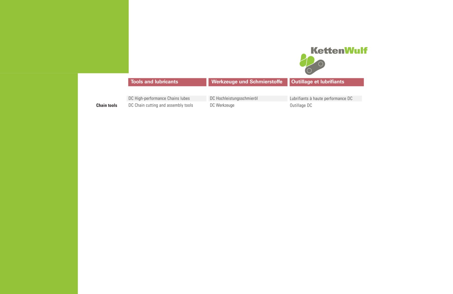 Tools and lubricants - Ketten Wulf