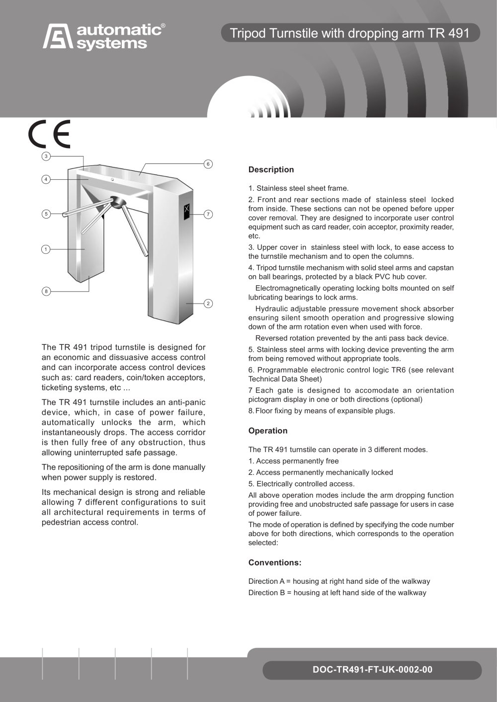 tripode turnstile TR 491 - AUTOMATIC SYSTEMS