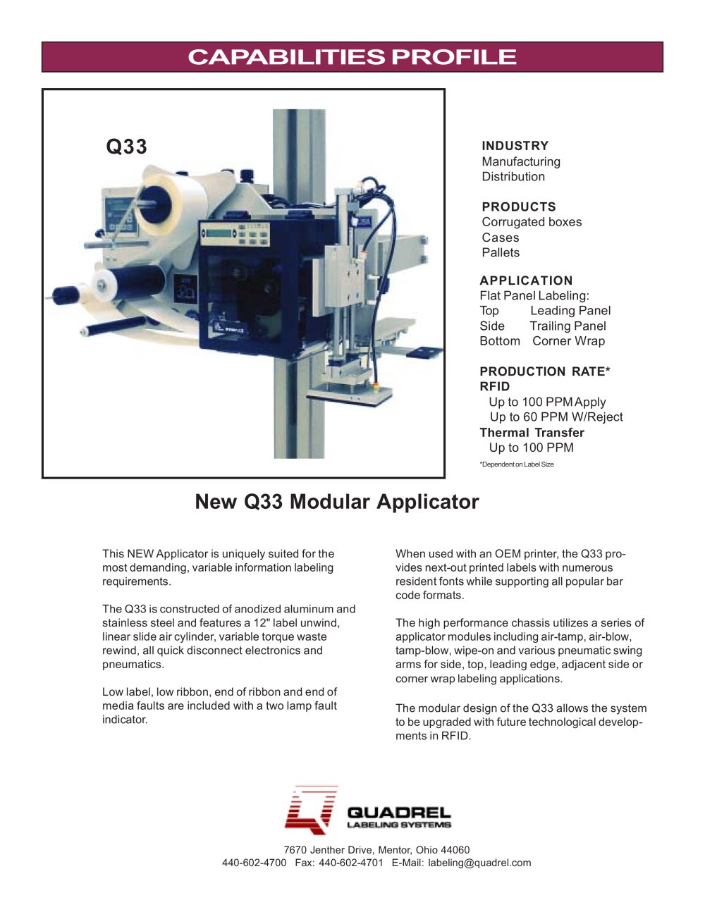 Q33   RFID Ready - Quadrel Labeling Systems