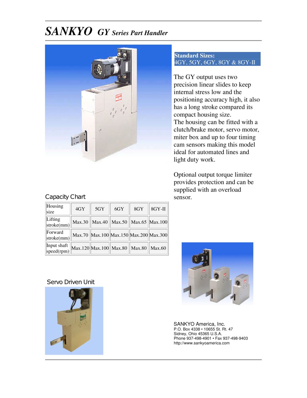 GY Series Catalog - Sankyo America