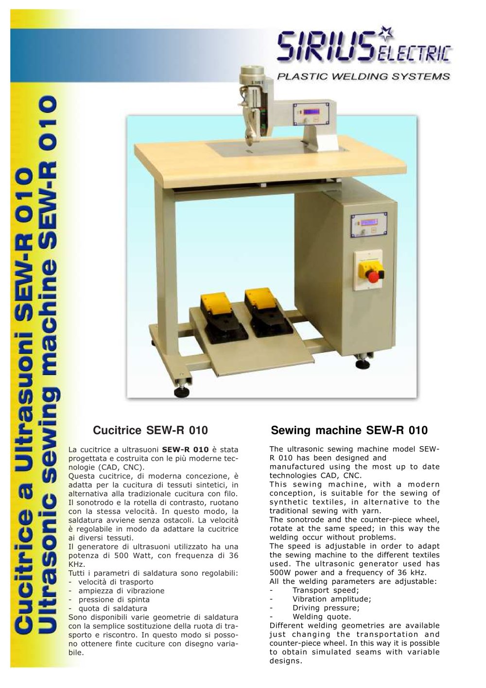 Brochure-ultrasuoni-Saldatrice SEW-R 010 - SIRIUS ELECTRIC