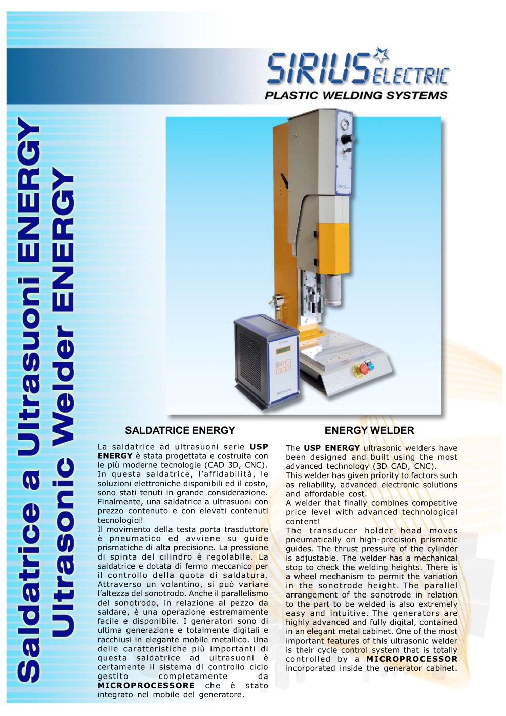 INNOVATIVE ULTRASONIC WELDER USP ENERGY - SIRIUS ELECTRIC