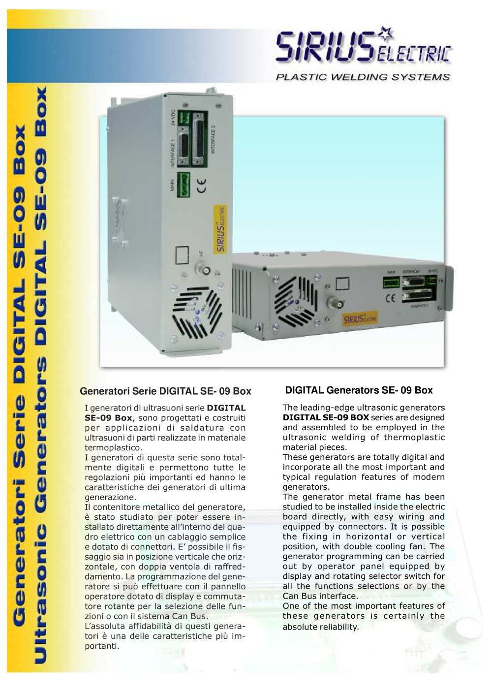 ULTRASONIC GENERATORS DIGITAL SE-09 - BOX - SIRIUS ELECTRIC