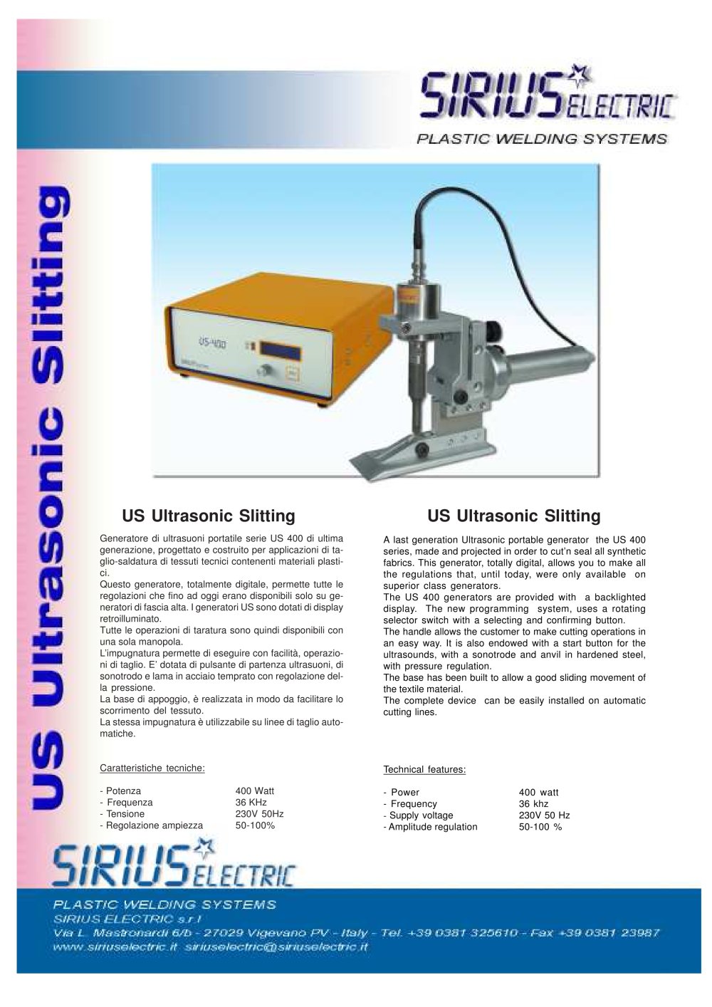US ULTRASONIC SLITTING - SIRIUS ELECTRIC