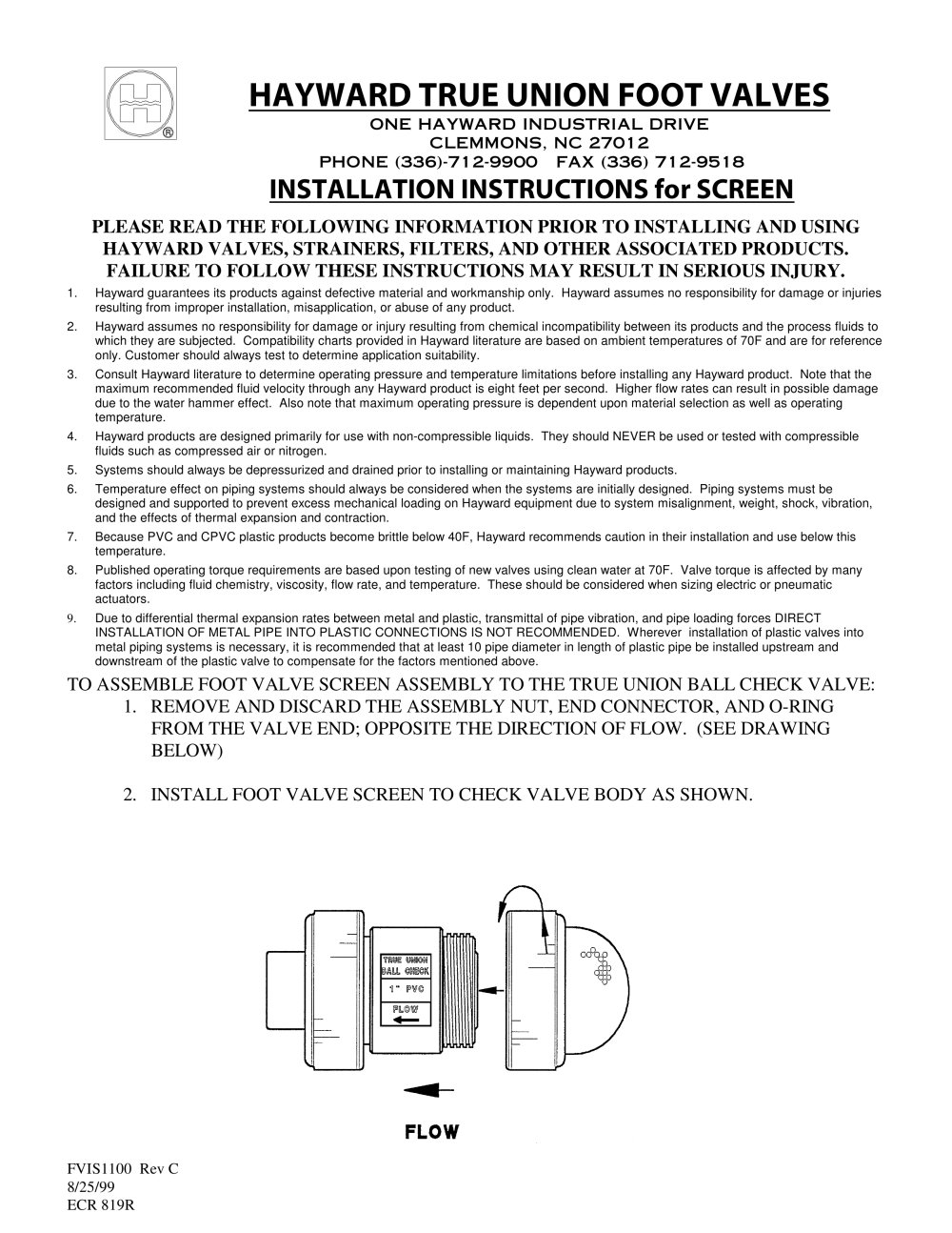 Foot Valve Screens - HAYWARD Flow Control