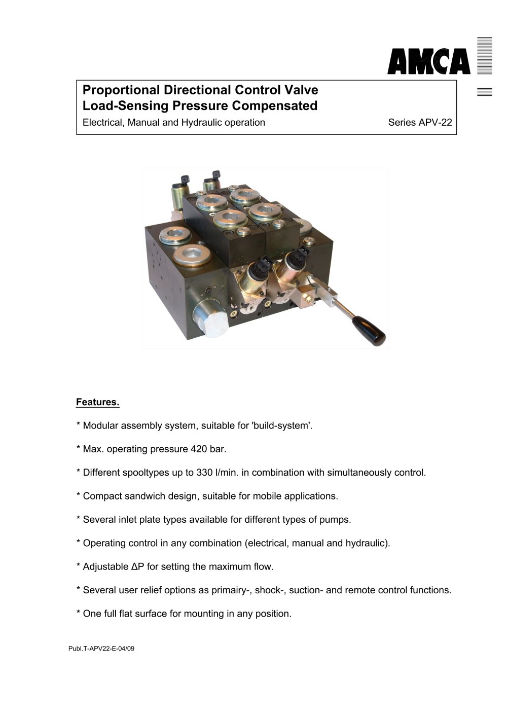 APV-22  - Electrical, Manual and Hydraulic operation - AMCA Hydraulic Fluid Power