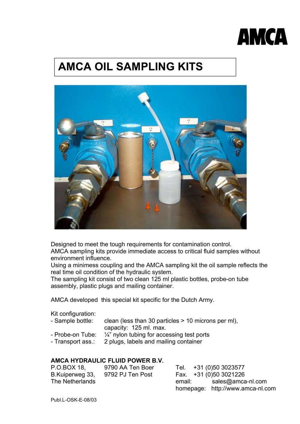 CONTAMINATION CONTROL Oil sampling kits - AMCA Hydraulic Fluid Power