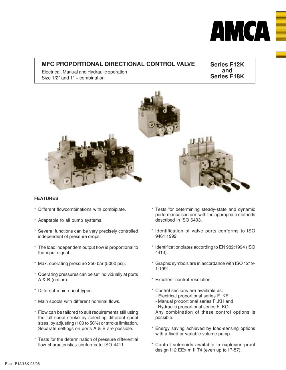 F12K/F18K - Electrical, Manual and Hydraulic operation - AMCA Hydraulic Fluid Power