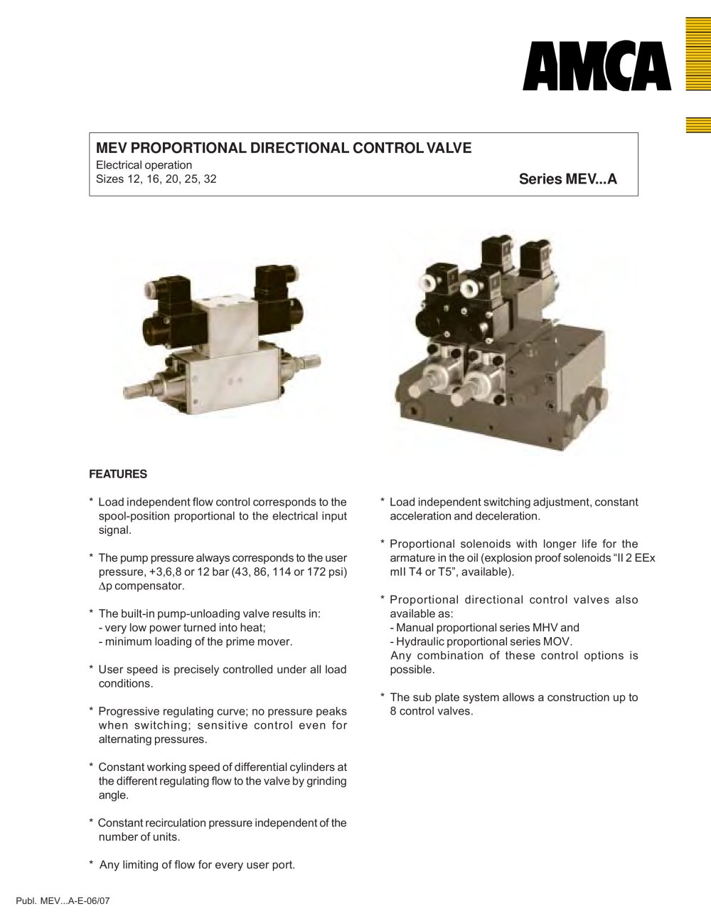 MEV - Electrical operation - AMCA Hydraulic Fluid Power