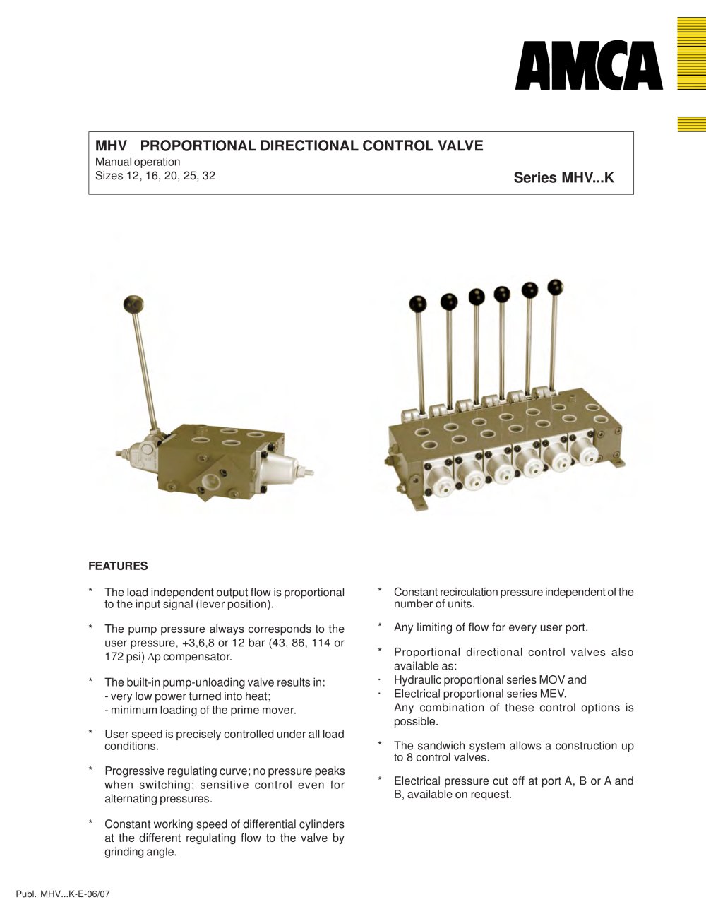 MHV - Manual operation - AMCA Hydraulic Fluid Power