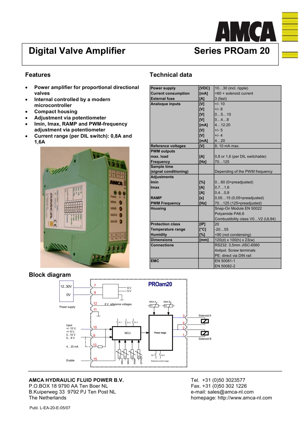 PROam20 - Digital valve amplifier - AMCA Hydraulic Fluid Power