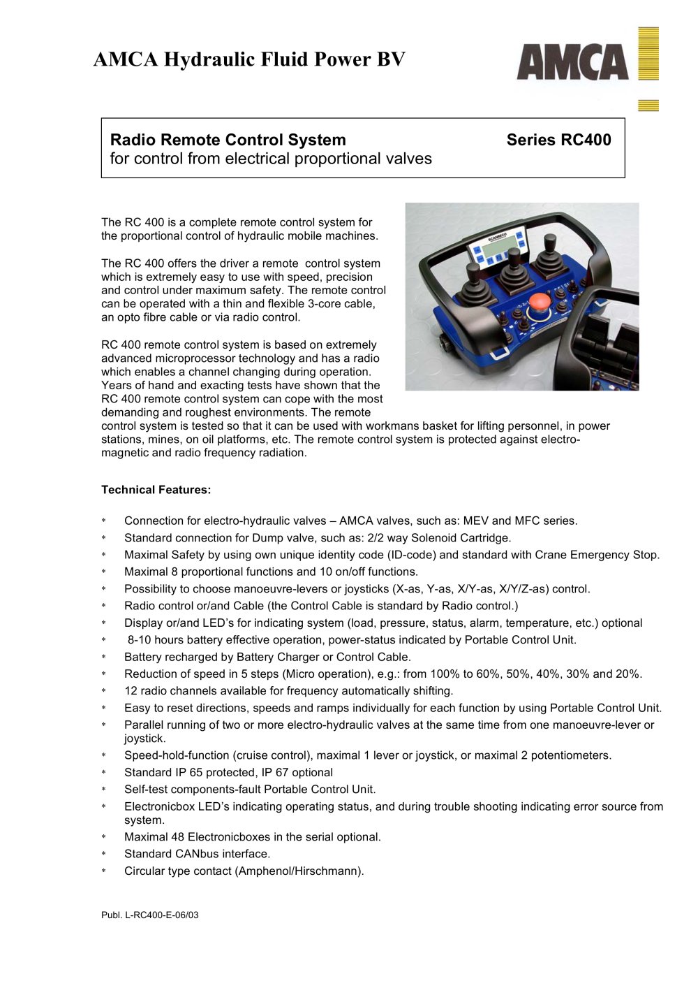 Radio remote control system - AMCA Hydraulic Fluid Power