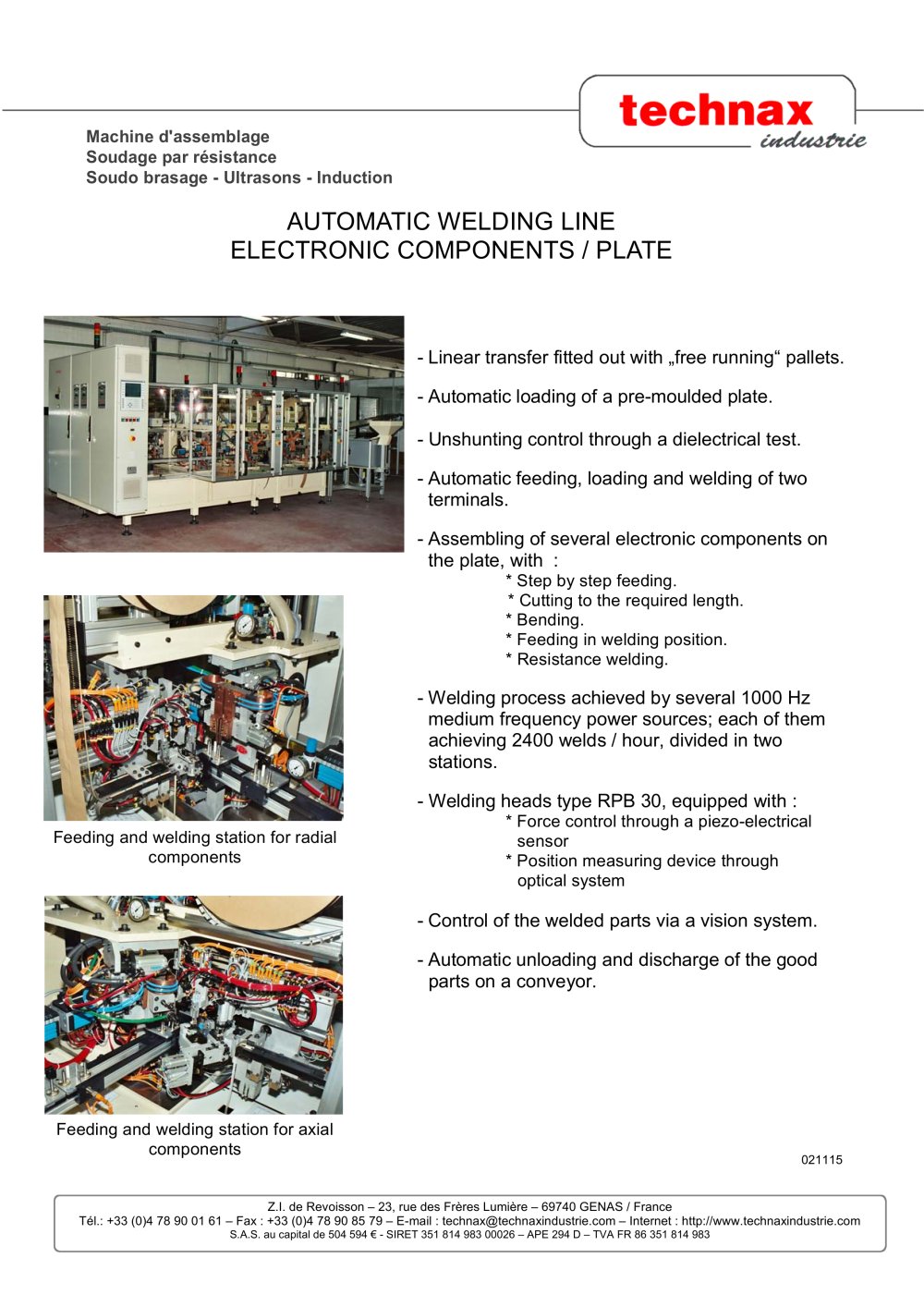 Automatic welding line electronic components / plate - TECHNAX