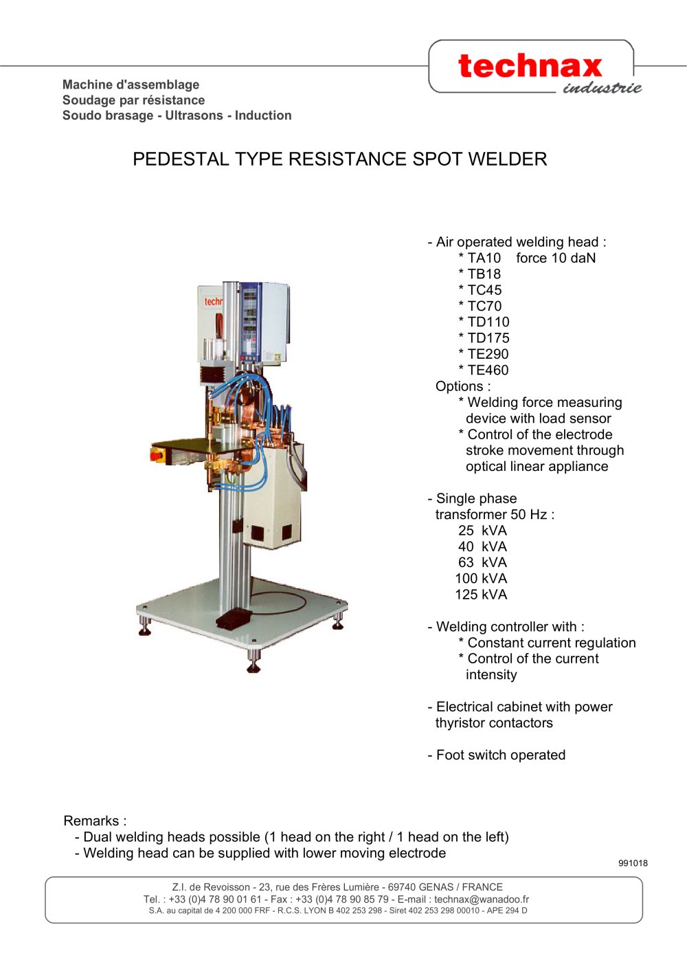 Pedestal type spot welder - TECHNAX