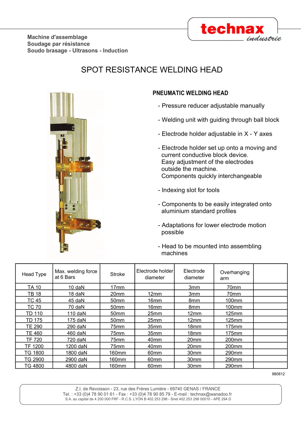 Pneumatic spot welding heat type T - TECHNAX