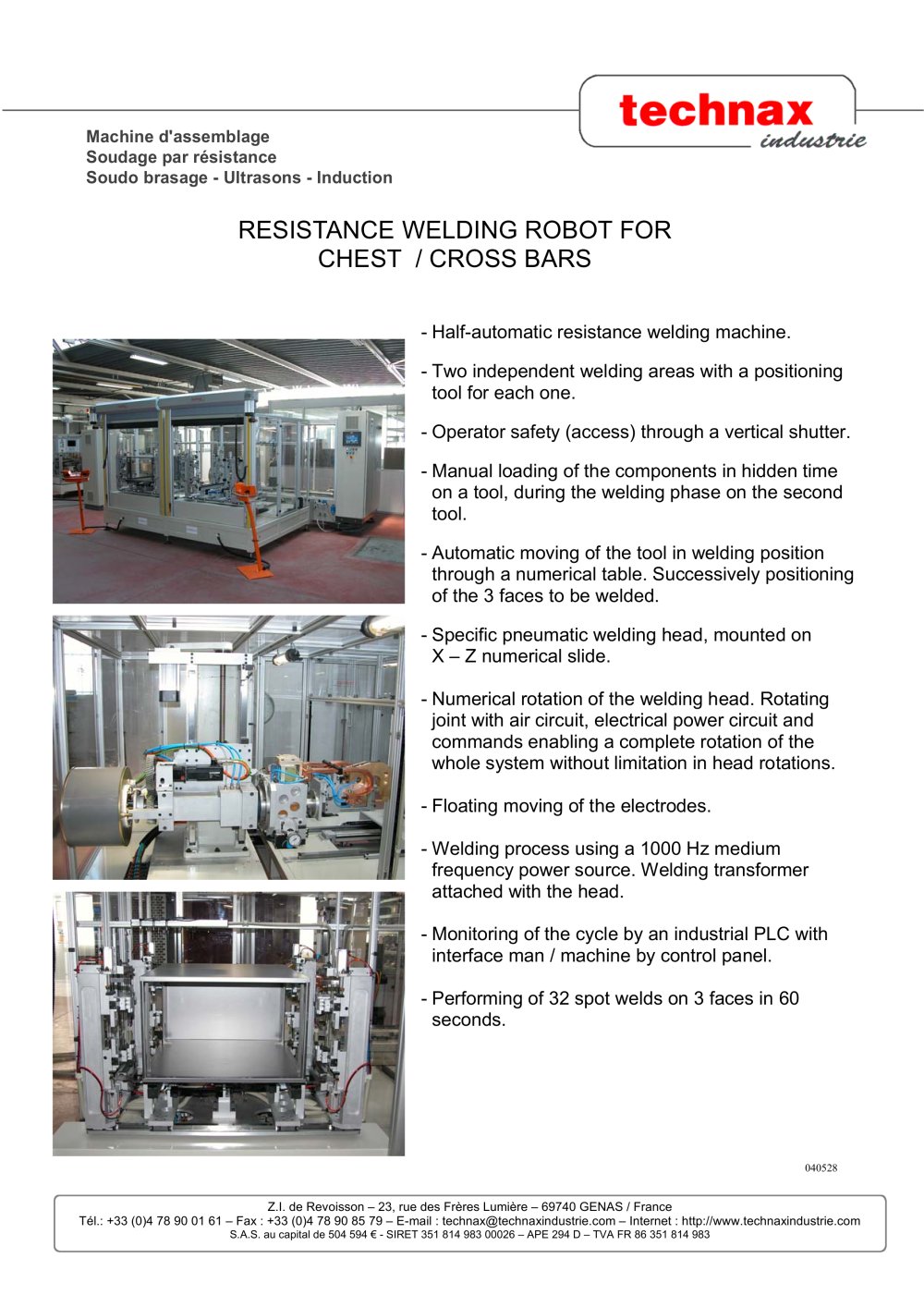 Resistance welding robot for chest / cross bars - TECHNAX