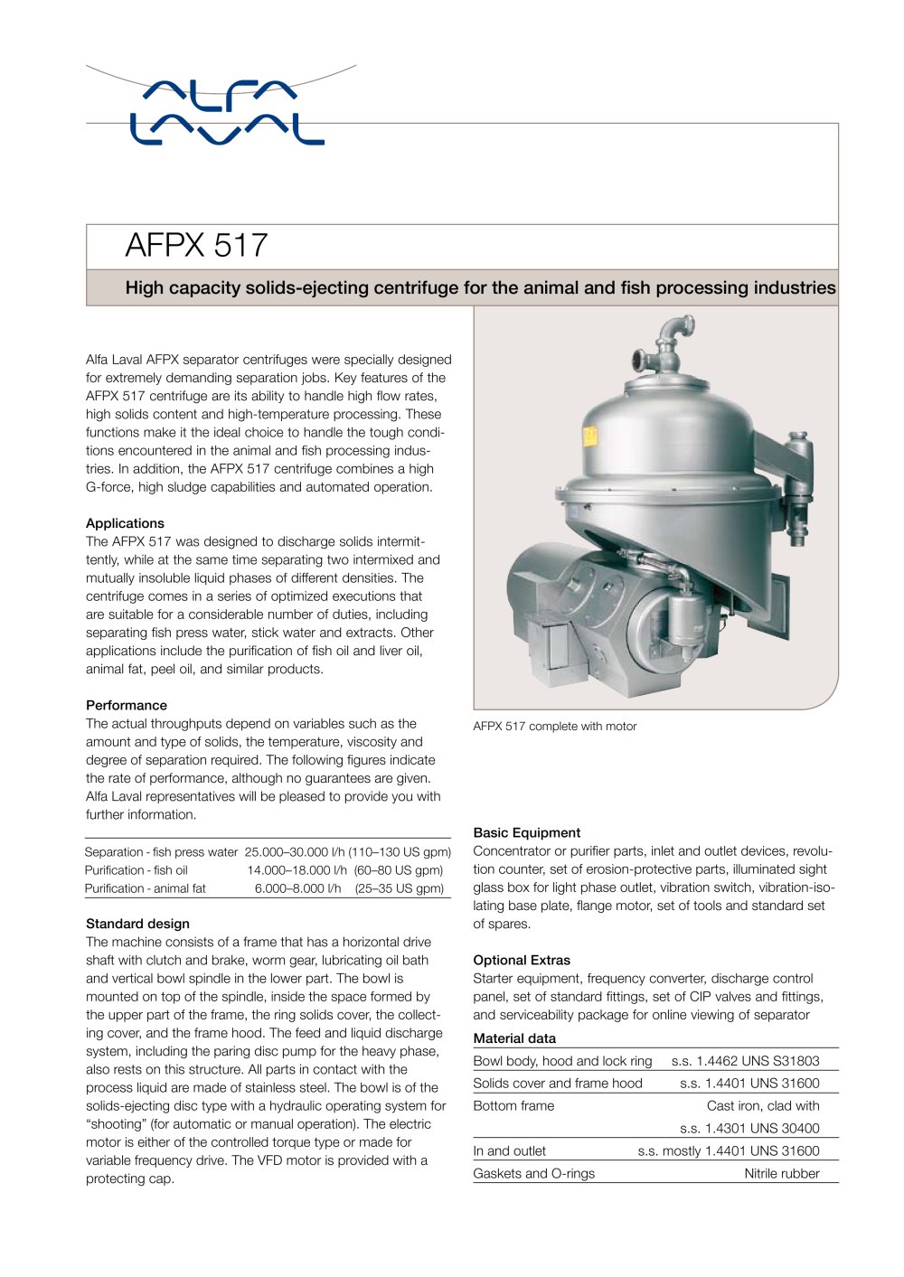 AFPX 517 High capacity solids-ejecting centrifuge  (93.81 kb) - Alfa Laval