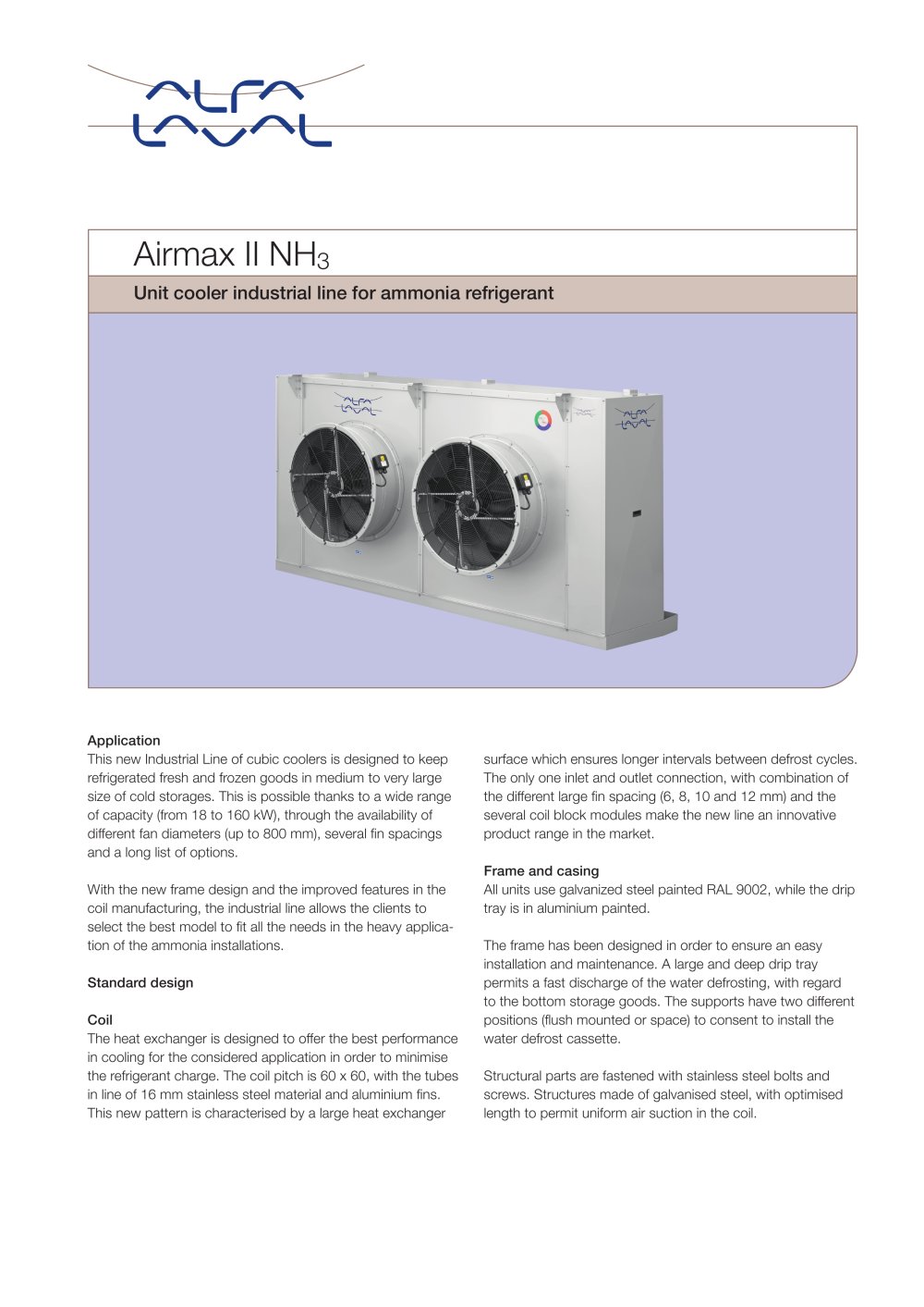 Airmax II NH3 - Unit cooler industrial line for ammonia refrigerant - Alfa Laval