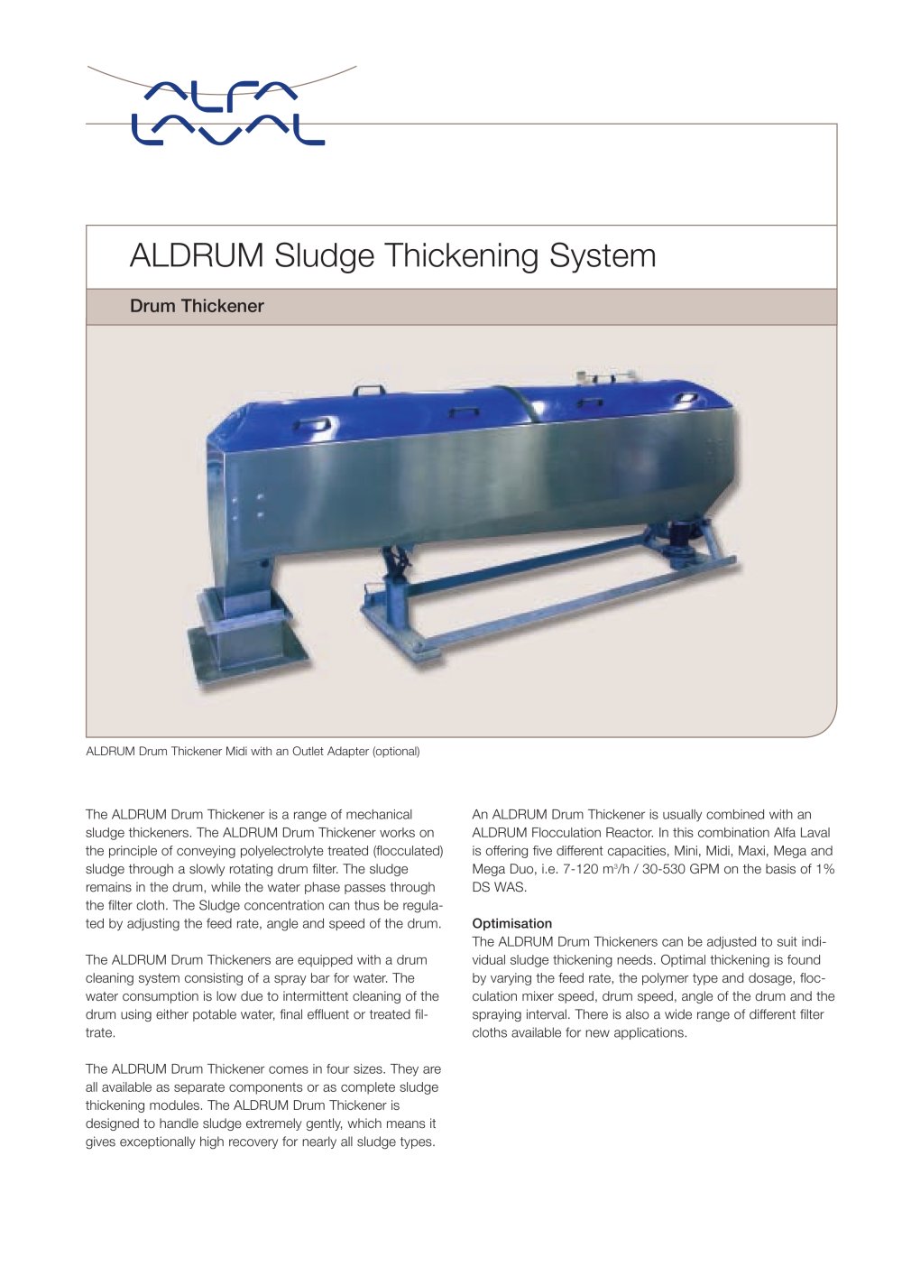 ALDRUM Sludge Thickening System - Drum Thickener - Alfa Laval