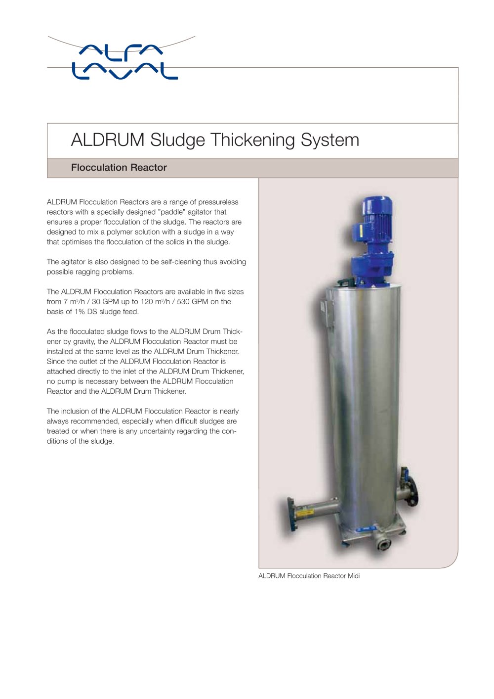 ALDRUM Sludge Thickening System - Flocculation Reactor - Alfa Laval