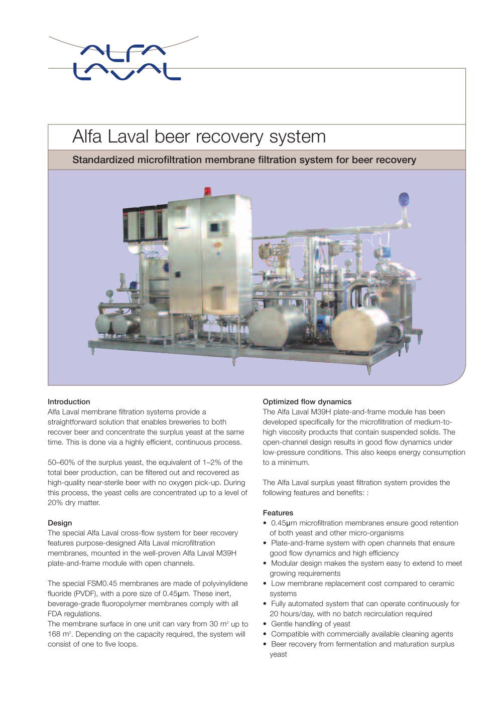 Alfa Laval beer recovery system - Alfa Laval