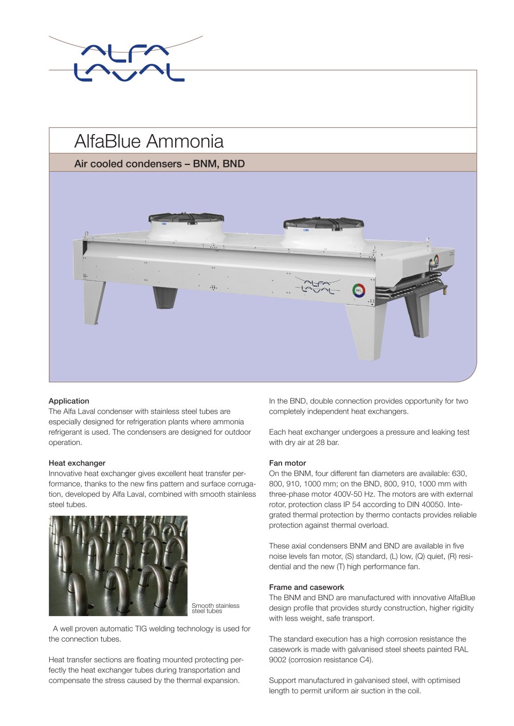 AlfaBlue Ammonia - Air cooled condensers � BNM, BND - Alfa Laval