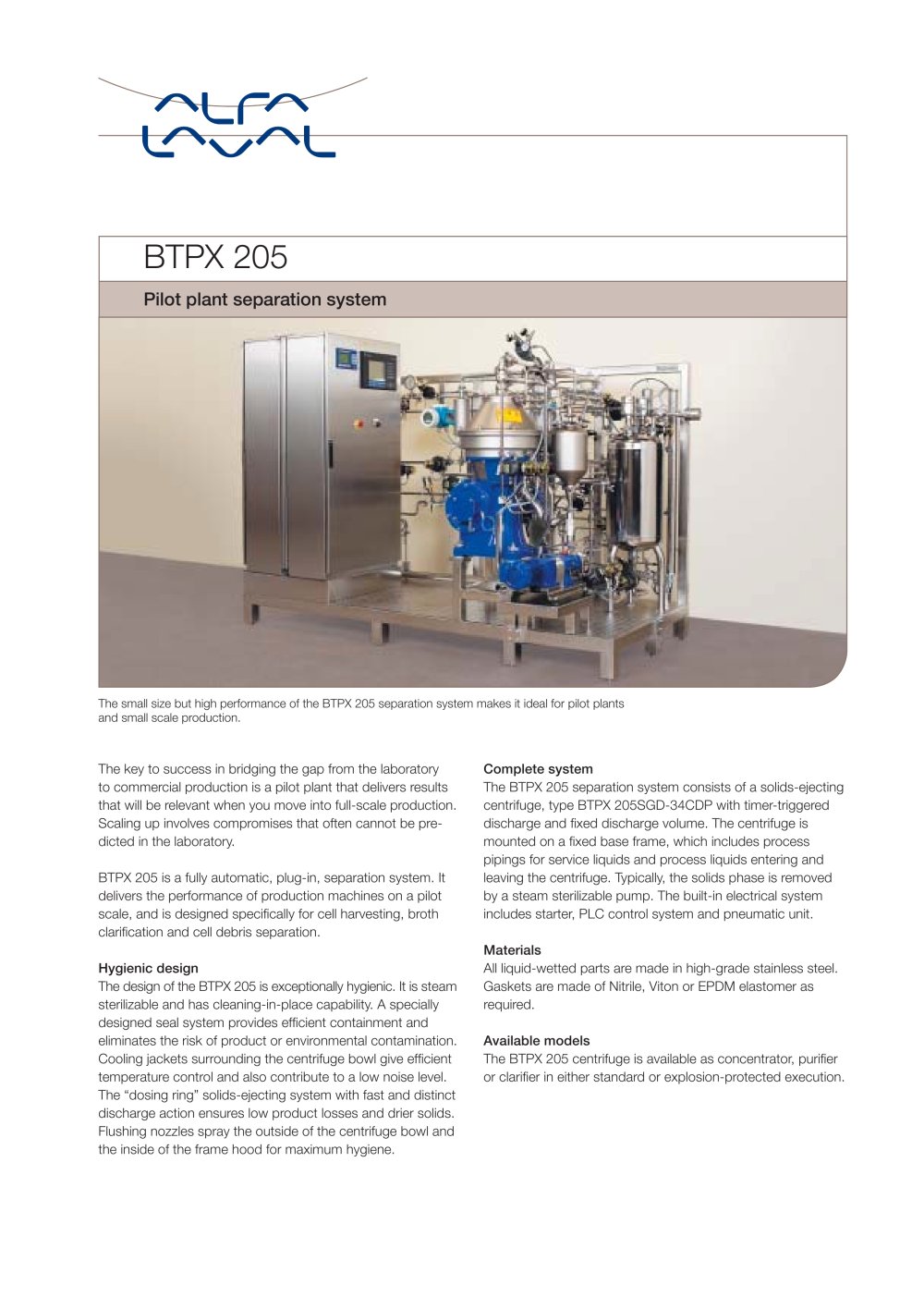 BTPX Separator - BTPX 205 - Alfa Laval