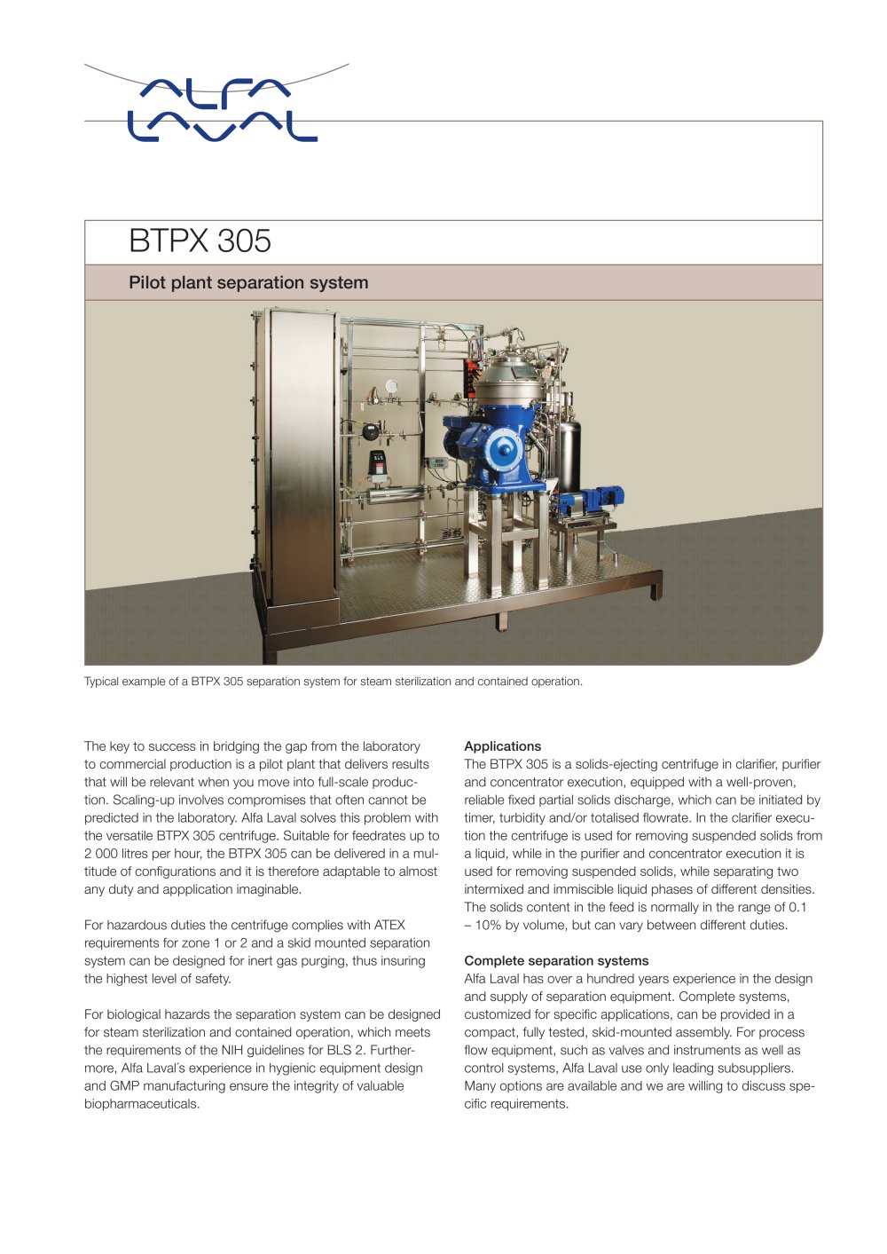 BTPX Separator - BTPX 305 S - Pilot plant separation system - Alfa Laval